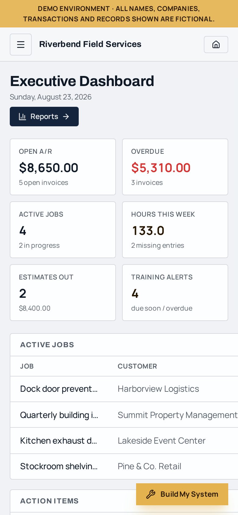 Live demo dashboard on mobile